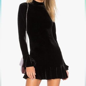 Long Sleeve Velvet Ruffles Bodycon Mini Dress
